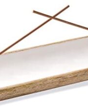 Folkulture Incense Holder or Insense Stick Holder, Modern Insence Burner for Sticks or Ash Catcher for Home Décor, Handmade Wooden Incense Tray Trough for Sticks, Mango Wood, White