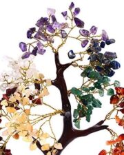 Crocon Seven Chakra Natural Healing Gemstone Crystal Bonsai Fortune Money Tree for Good Luck, Wealth & Prosperity-Home Office Decor Spiritual Gift (with Golden Wire and 300 Beads) Size 10-12 Inches
