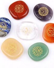 JD.Gems Chakra Stones-Reiki Healing Crystal with Engraved Chakra Symbols Holistic Balancing Polished Palm Stones Set of 7