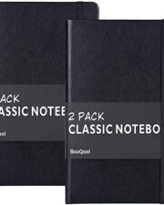 2 Pack Classic Ruled Notebooks/Journals – Premium Thick Paper Faux Leather Writing Notebook, Black, Hard Cover, Large, Lined (5.4 x 8.3)