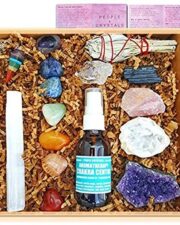 Premium Healing Crystals Full Gift Set/Includes 7 Chakra tumbles, Crystal Pendulum, Amethyst Cluster, Raw Rose Quartz, and Crystal Point/Bohemian Meditation Kit